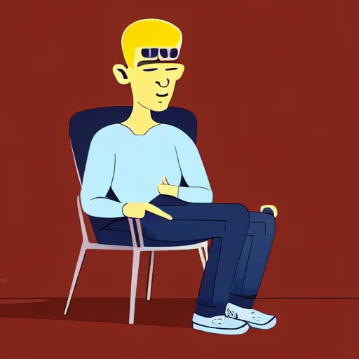 Image similar to a man with shit in his head sits on a chair in front of the tv, digital art, many details, caricature, high quality, 8 k