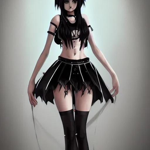 Image similar to goth anime girl in mini skirt and crop top intricate, extremely detailed, digital painting, artstation, concept art, smooth, sharp focus, illustration, intimidating lighting, incredible art,