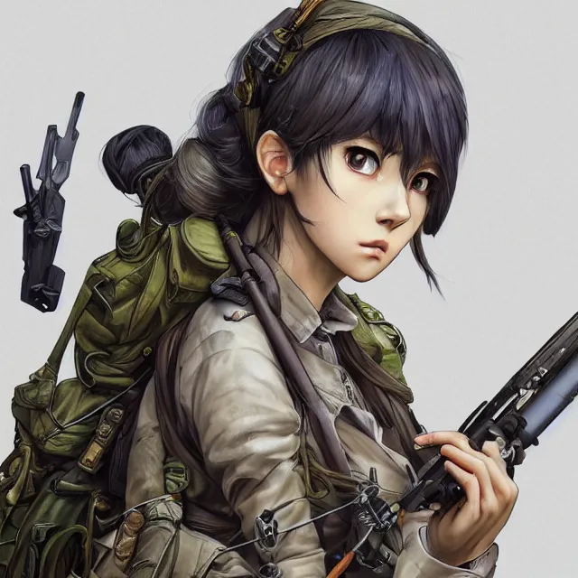 Prompt: the portrait of lawful neutral semi - colorful female infantry sniper as absurdly beautiful, gorgeous, elegant, realistic young anime girl, an ultrafine hyperdetailed illustration by kim jung gi, intricate linework, detailed faces, super sharp focus, bright colors, octopath traveler, final fantasy, unreal engine 5 highly rendered, global illumination, radiant light, detailed and intricate environment