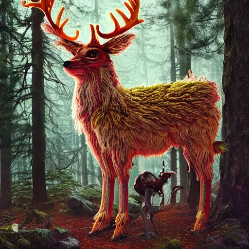 Prompt: a fluffy android stag in the forest:: by Martine Johanna and Simon Stålenhag and Chie Yoshii and Casey Weldon and Guillermo del toro :: ornate, dynamic, particulate, intricate, elegant, highly detailed, centered, artstation, smooth, sharp focus, octane render, 3d