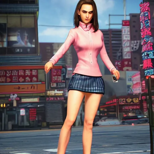 Image similar to natalie portman in yakuza 0, character render, full body shot, highly detailed, in game render