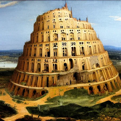 Prompt: a painting of the tower of babel, in the style of caspar david friedrich