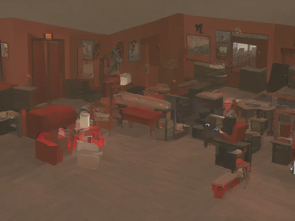 Prompt: Twin Peaks tv series red room as a PS1 third person video game