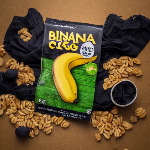 Prompt: a professional photo of a new package for Banana Slug Cereal, studio lighting