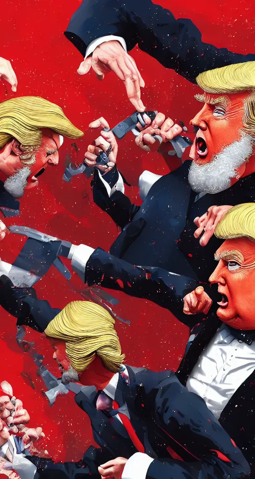 Image similar to Donald Trump fighting Karl Marx, highly detailed, award-winning, digital art, artstation, 8K