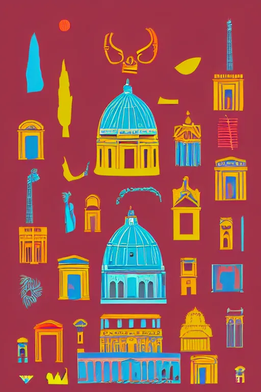 Prompt: minimalist boho style art of colorful rome, illustration, vector art