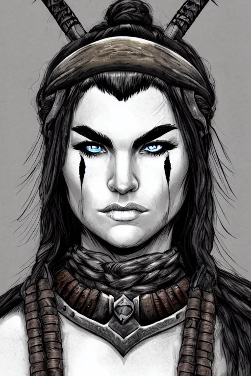 Prompt: head and shoulders portrait of a barbarian, female, high fantasy, dnd, marvel