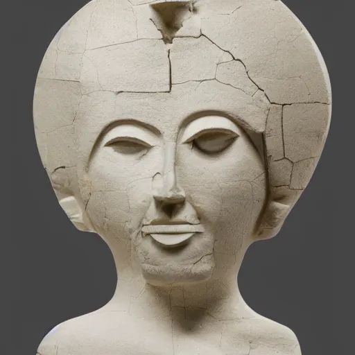 Prompt: photo of fragmented Babylonian sculpture made of Porcelain