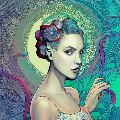 Prompt: the portrait of a bulb of garlic that resembles an unimaginably beautiful, colorful, graceful, elegant, and sophisticated young woman, an ultrafine detailed illustration by james jean, intricate linework, bright colors, final fantasy, behance contest winner, vanitas, angular, altermodern, unreal engine 5 highly rendered, global illumination, radiant light, detailed and intricate environment