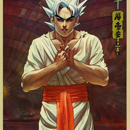 Prompt: songoku in a sushi costume art by artgerm and greg rutkowski and alphonse mucha