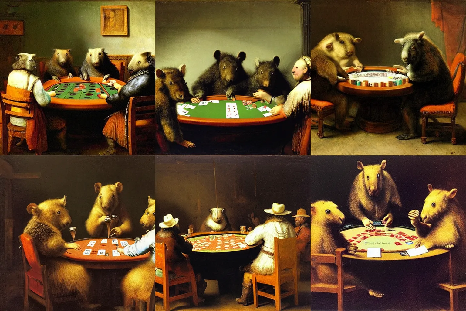 Prompt: wombats playing poker by rembrandt