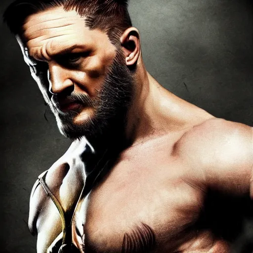 Image similar to Tom Hardy in wolverine suit Digital art 4K quality Photorealism