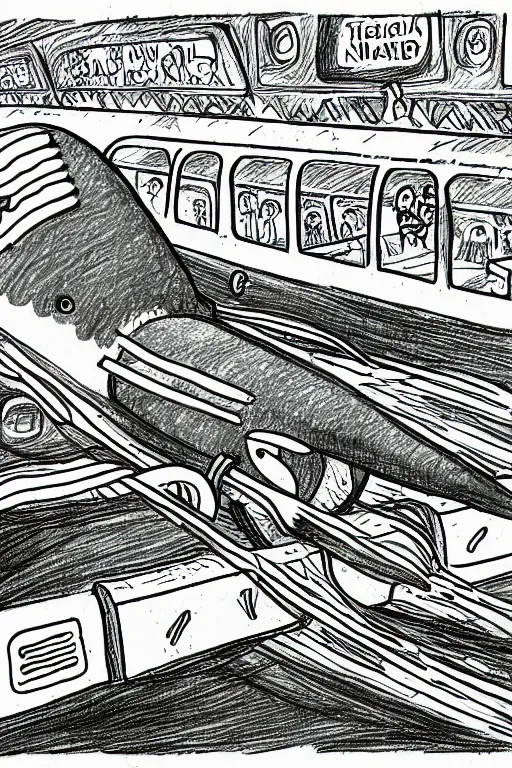 Image similar to drawing of a narwhal taking the subway by matt groening