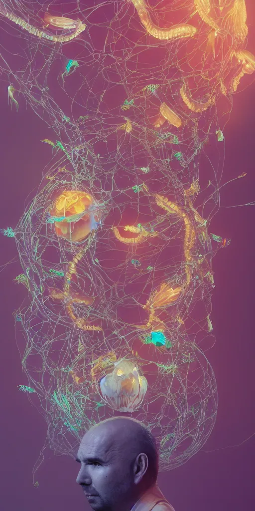 Prompt: Karl Pilkington with jellyfish butterfly phoenix head. intricate artwork by Tooth Wu and wlop and beeple. octane render, trending on artstation, greg rutkowski very coherent symmetrical artwork. cinematic, hyper realism, high detail, octane render, 8k