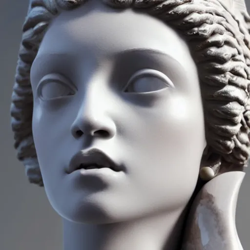 Prompt: side portrait of rihanna in the form of a greek sculpture in marble, baroque elements, museum. close - up view. intricate artwork by miguel angel. octane render. cinematic. 4 k. bokeh.