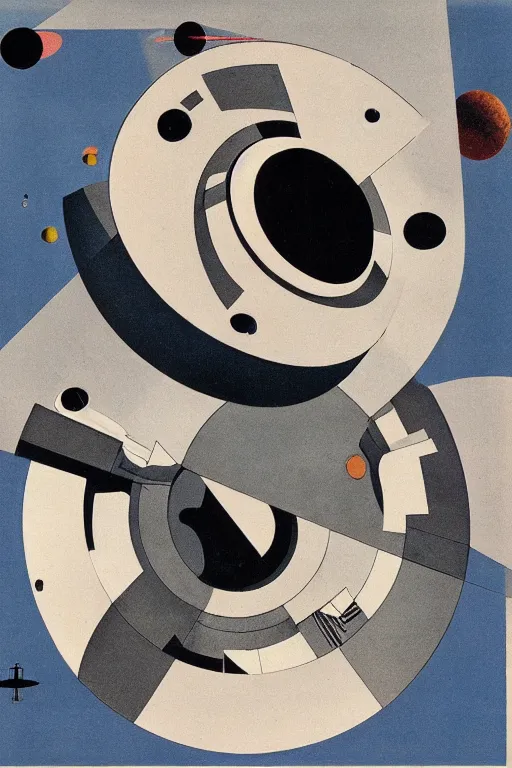 Image similar to a picture of a space station with a planet in the background, poster art by el lissitzky, behance contest winner, modular constructivism, constructivism, poster art, 1 9 7 0 s