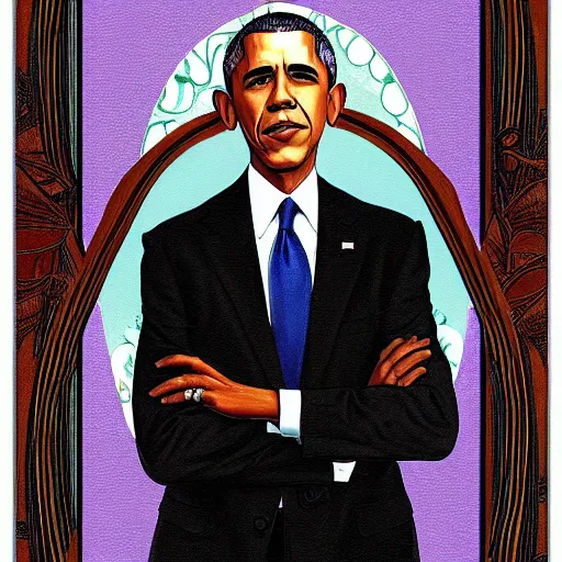 Image similar to art nouveau portrait of barack obama, highly detailed, intricate, 4 k