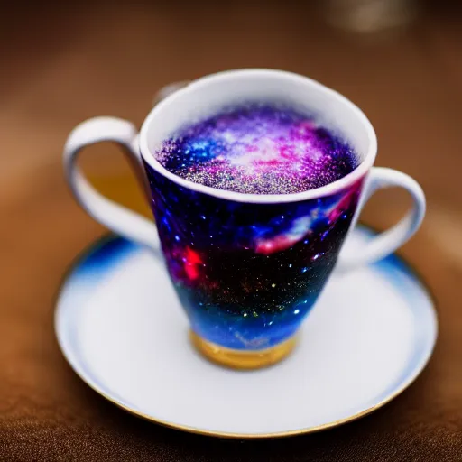 Image similar to galaxy in a tea cup, tea cup photography, galaxy, Milky Way galaxy, galaxy in a cup, 8k