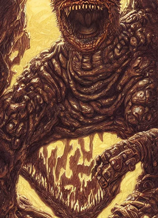 Image similar to portrait of Cookie Monster from Evil Dead (2013), intricate, highly detailed, centered, digital painting, artstation, concept art, smooth, sharp focus, illustration, artgerm, donato giancola, Joseph Christian Leyendecker, WLOP, Artgerm