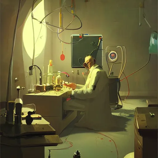 Prompt: the mad scientist at his lab, artwork by Sergey Kolesov