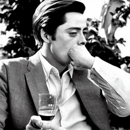 Prompt: alain delon drinking in the sun, in plein soleil ( 1 9 6 0 )