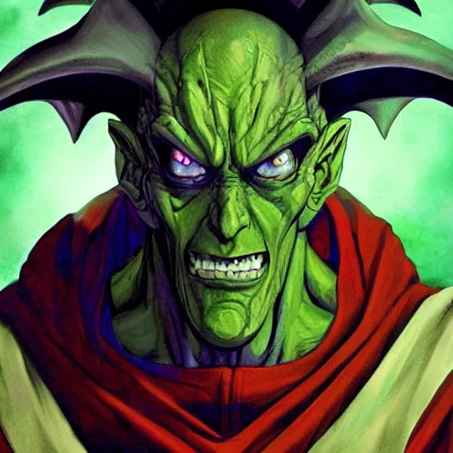 Image similar to piccolo from Dragon-Ball Z illustrated by Christophe Young, artstation, digital art, creepy