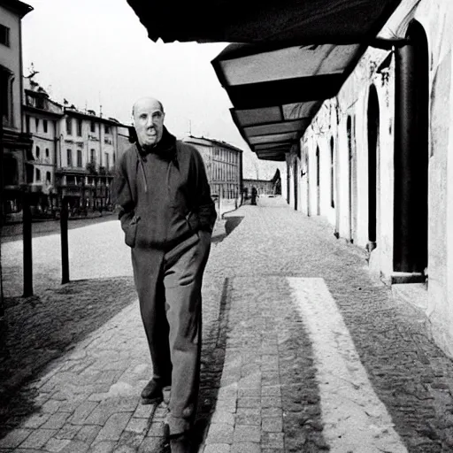 Image similar to Ingmar Bergman walking in Bologna