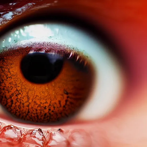Prompt: close up macro of human amber eyes, iris, scientific artistic imagery, beautiful close-up of a human eye, high quality, high resolution