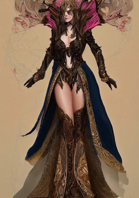 Image similar to beautiful female fantasy sorceress dressed in ornate robes, intricate, elegant, highly detailed, digital painting, artstation, concept art, smooth, sharp focus, illustration