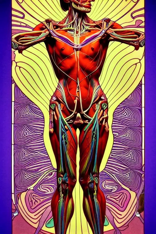 Prompt: extremely psychedelic anatomically accurate model of the ful cyborgl human muscular system infected by night, full body, intricate parts, fine details, hyper - realistic, elegant minimalism. sharp focus. lush color by seichen, alphonse mucha, surreal