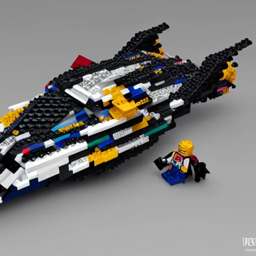 Prompt: a spaceship made out of legos, studio lighting, 8 k, hd, white background