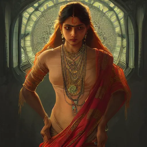 Image similar to south indian woman lower back, ultra realistic, concept art, intricate details, eerie, horror, highly detailed, photorealistic, octane render, 8 k, unreal engine. art by artgerm and greg rutkowski and alphonse mucha