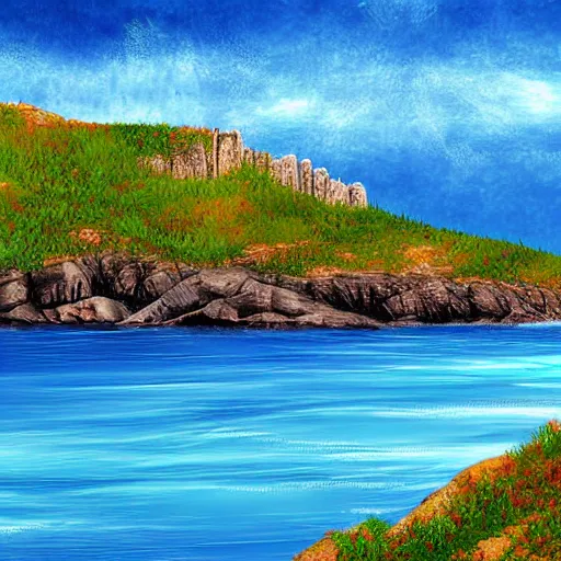 Image similar to rocky desert islands surrounded by steep crystalline cliffs, high quality digital art