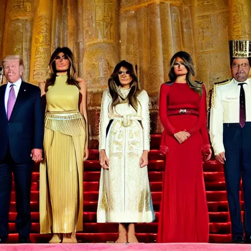 Image similar to donald and melania trump as egyptian king and queen, elegant, majestic, powerful