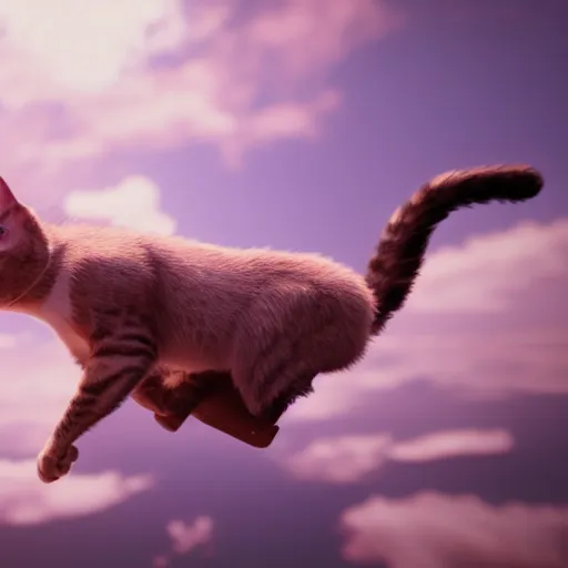 Image similar to Cinematic shot of flying cat, hd, 4k, AAA game, octane render, raytracing, RTX