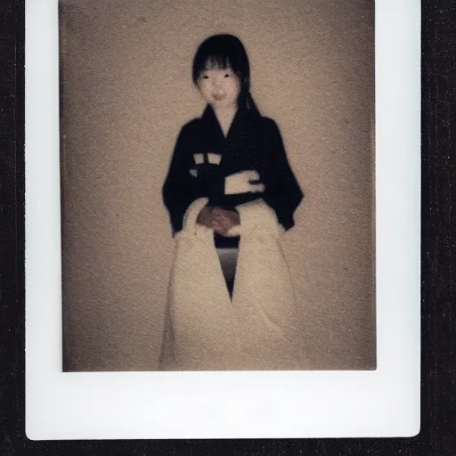 Prompt: polaroid of a young japanese woman on a snowy night