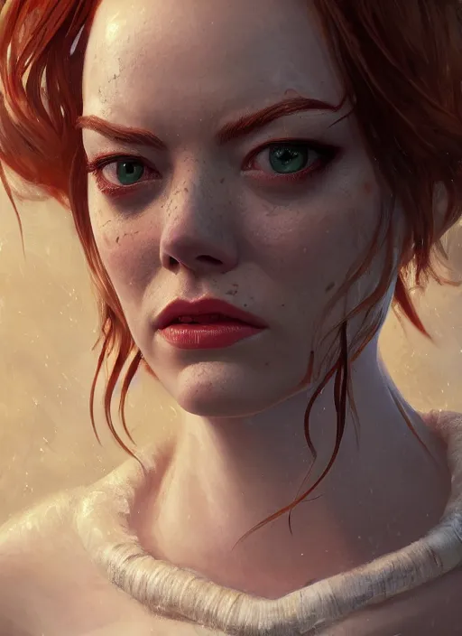 Image similar to portrait emma stone as cthulhu, hyper detailed, digital art, trending in artstation, cinematic lighting, studio quality, smooth render, unreal engine 5 rendered, octane rendered, art style by klimt and nixeu and ian sprigger and wlop and krenz cushart.