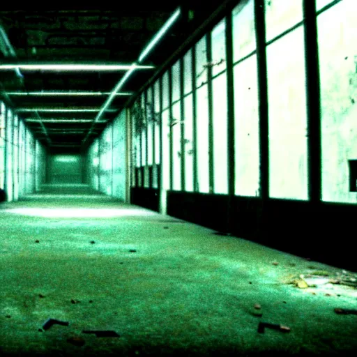 Image similar to abandoned replicant factory, still from closed circuit tv footage