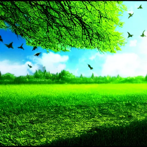 Image similar to green meadow, in anime style, beautiful green, nature, 4 k,