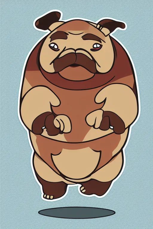 Prompt: Sumo wrestler pug, sticker, colorful, illustration, highly detailed, simple, smooth and clean vector curves, no jagged lines, vector art, smooth