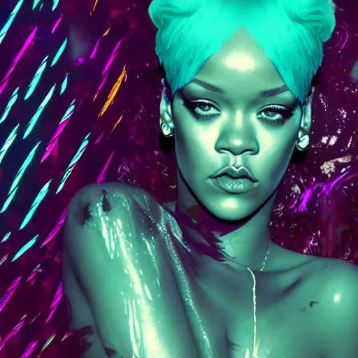 Prompt: rihanna seapunk, water park, creative photo manipulation, creative photoshop, digital art