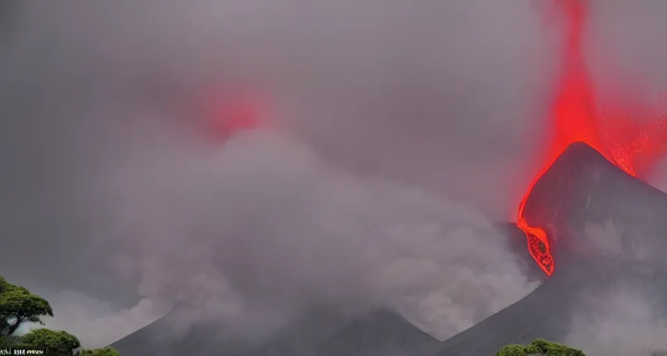 Image similar to a volcano made of ivory vines and crimson rocks enters in eruption, it spits a smoke in the shape of demonic eye, from One piece