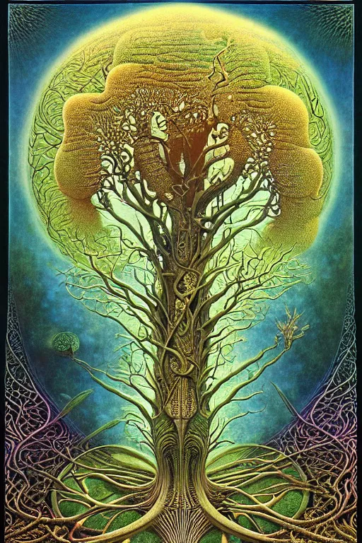 Image similar to tree of life by roger dean and andrew ferez, art forms of nature by ernst haeckel, divine chaos engine, symbolist, visionary, art nouveau, botanical fractal structures, organic, detailed, realistic, surreality