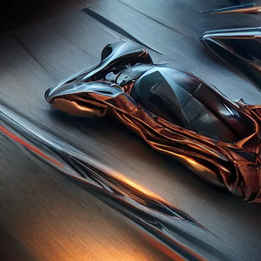 Image similar to car : motherboard forms designed by zaha hadid, sci-fi futuristic ultra realistic photography, keyshot render, octane render, unreal engine 5 lumen, high oiled liquid glossy specularity reflections, ultra detailed, golden hour, dramatic lighting 4k, 8k, 16k in the style ofblade runner 2049 Cyberpunk 2077 ghost in the shell thor 2 marvel film : tilt shift: sharp focus