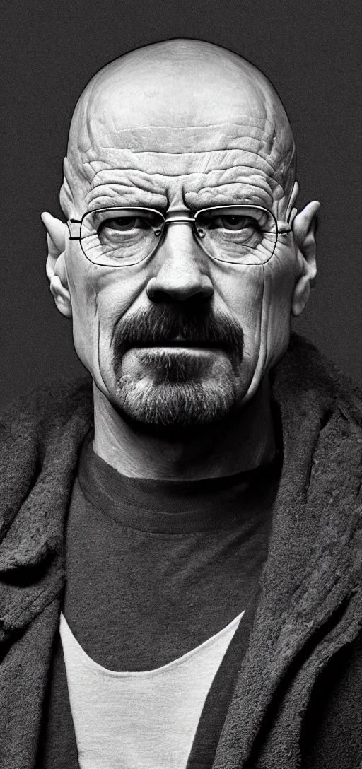 Image similar to phone wallpaper of a photo portrait of walter white posing, black and white photo