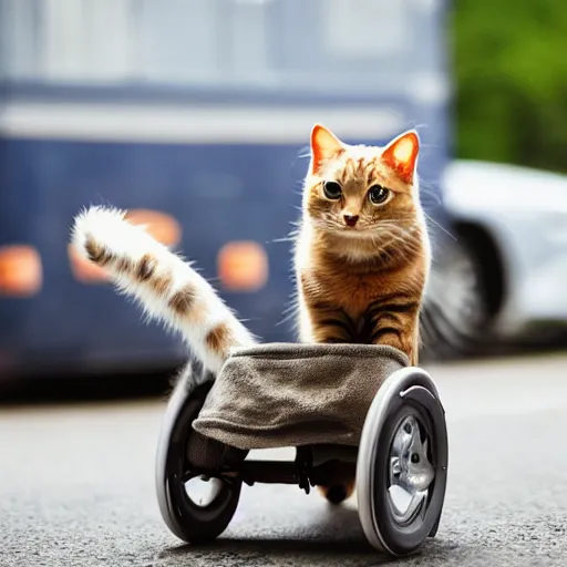 Prompt: a cat on wheels