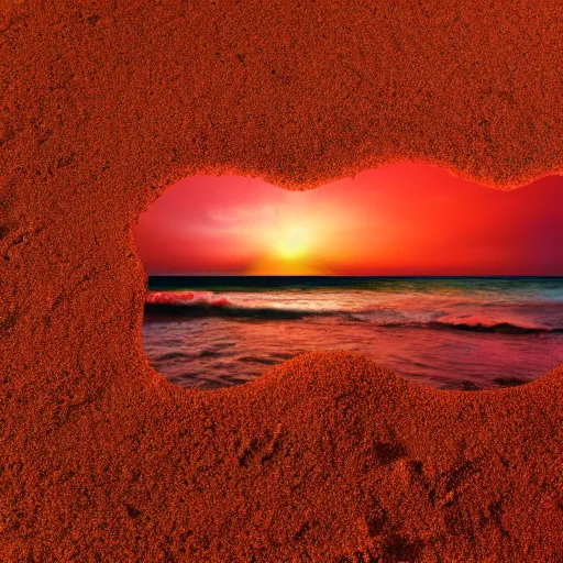 Prompt: mcdonalds on a red sand beach, green ocean, nebula sunset