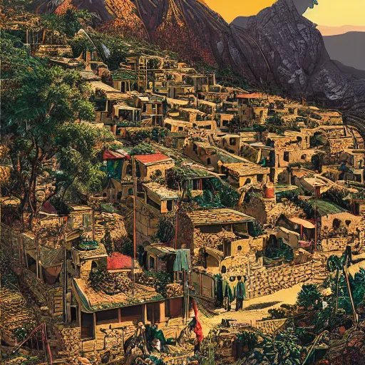 Prompt: kurdish village atop a mountain art by martin ansin, highly detailed, 8 k, high resolution, award winning art, incredibly intricate