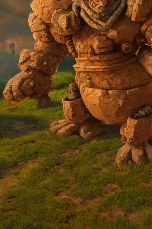 Image similar to zelda fantasy art giant golem troll wood rock greeble gemstone, global illumination ray tracing hdr fanart arstation by sung choi and eric pfeiffer and gabriel garza and casper konefal