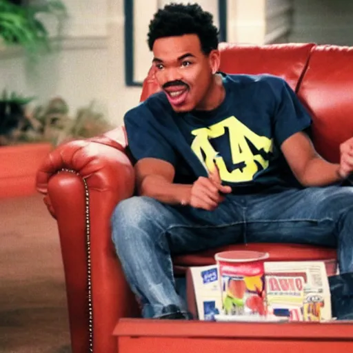 Image similar to a tv still of Chance The Rapper starring as a college student in a 1993 black sitcom